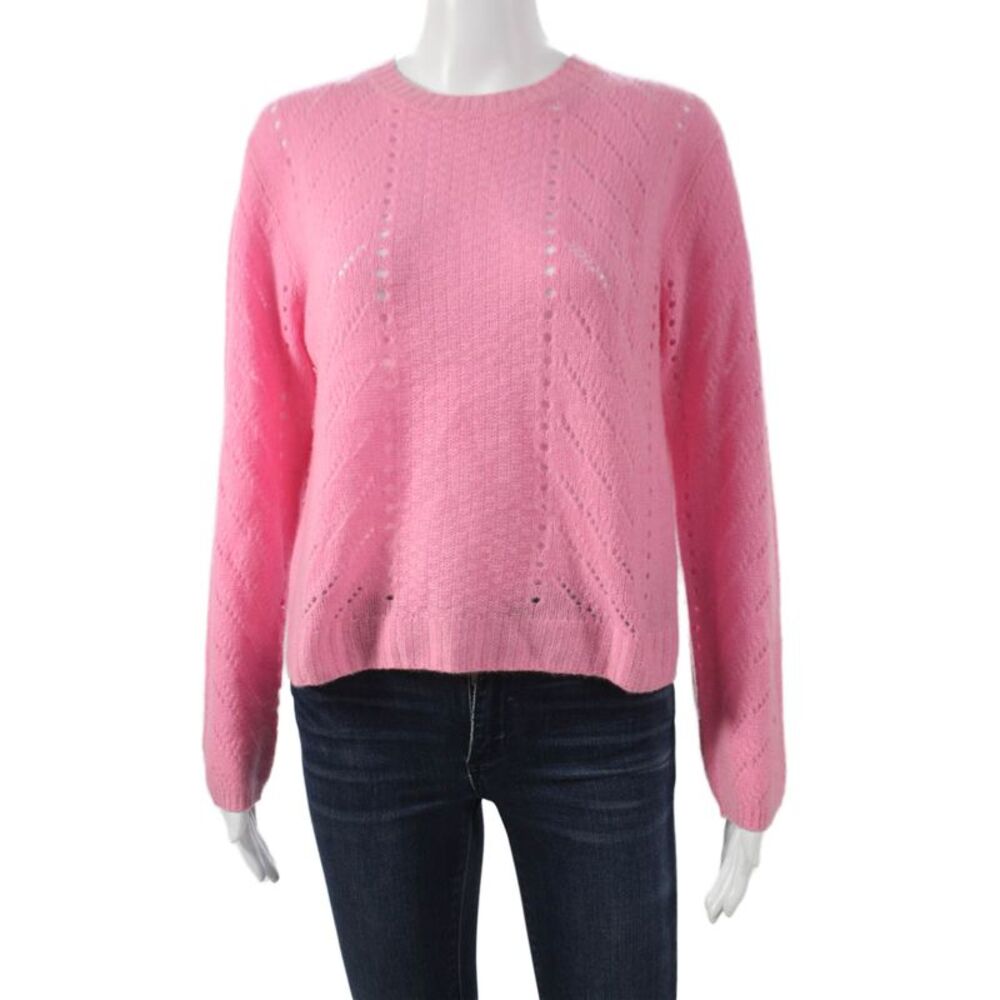 Filoro Women Cashmere Geometric Crewneck Pullover Pink Long Sleeve Size S
